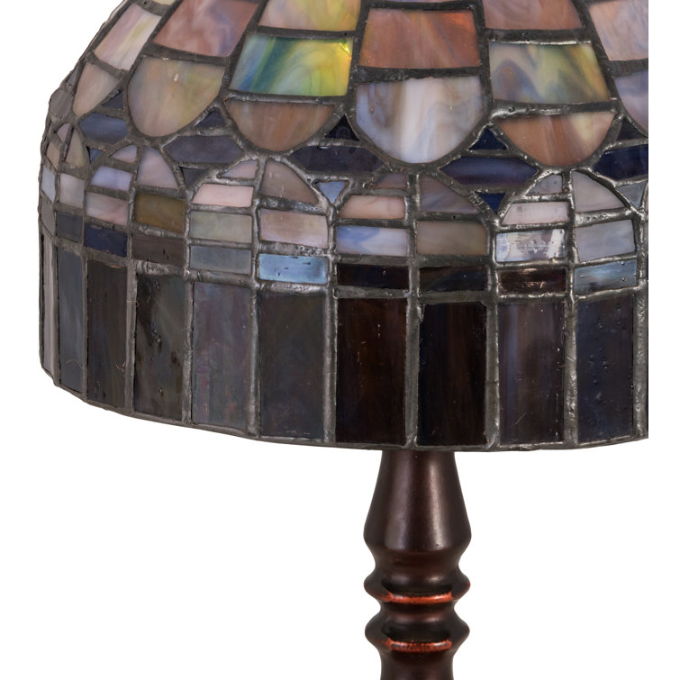Meyda 14" Arc Stained Glass Bronze Table Lamp with Multicolor Shade