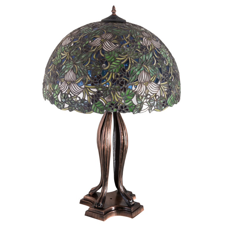 Meyda 30'' Cobalt Blue Forest Sky 3-Light Stained Glass Table Lamp