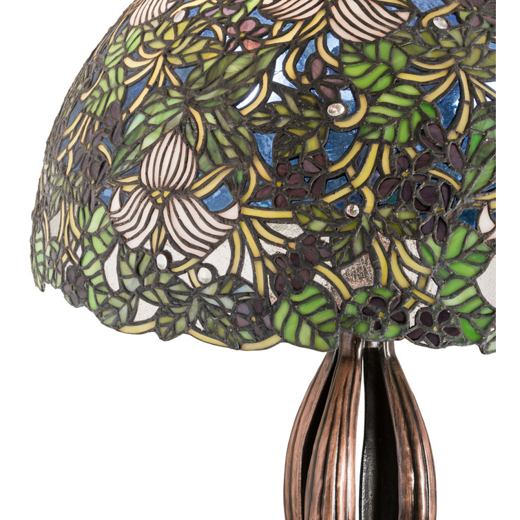 Meyda 30'' Cobalt Blue Forest Sky 3-Light Stained Glass Table Lamp