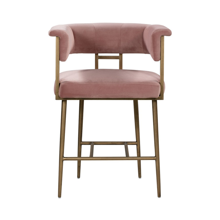 Astrid Blush Velvet 26" Counter Stool with Gold Metal Frame