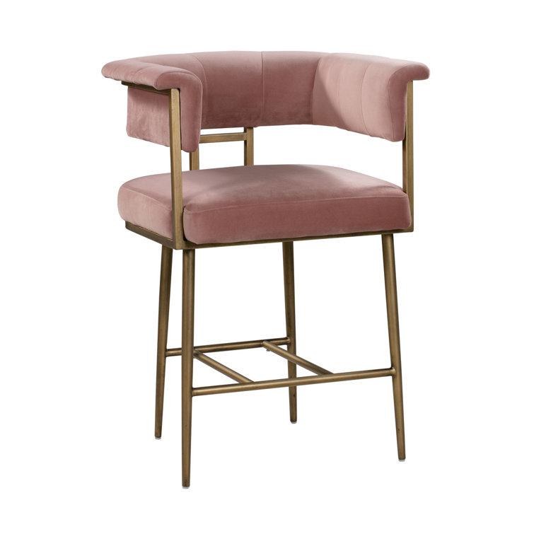 Astrid Blush Velvet 26" Counter Stool with Gold Metal Frame