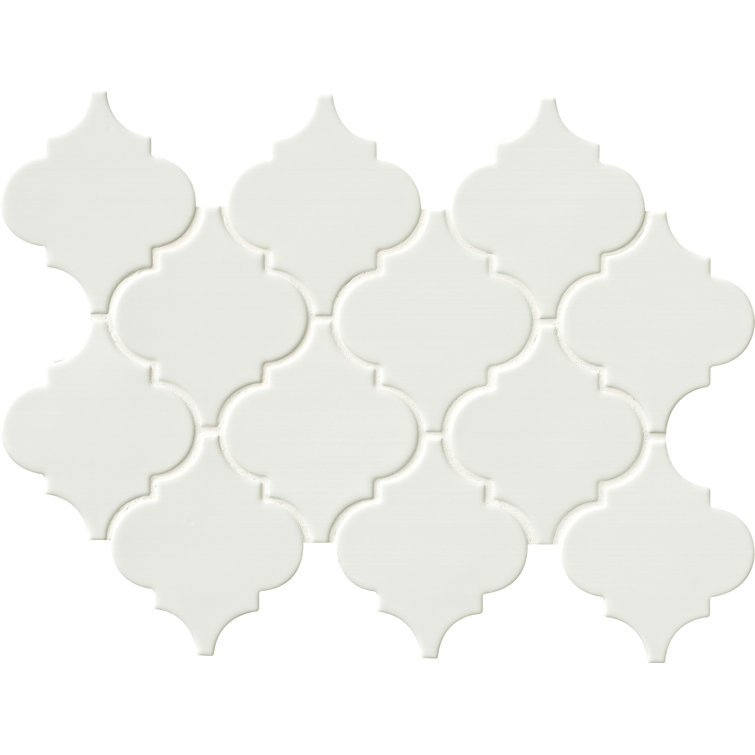 Whisper White Arabesque Ceramic Mosaic Tile Sheet