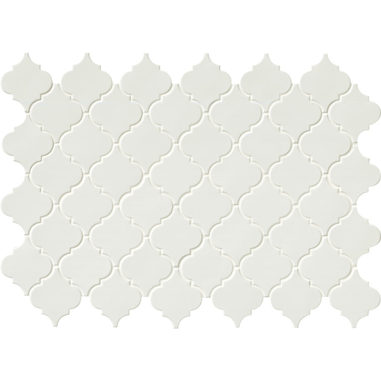 Whisper White Arabesque Ceramic Mosaic Tile Sheet