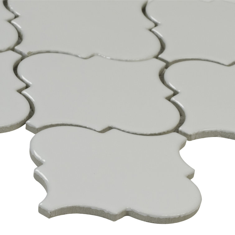 Whisper White Arabesque Ceramic Mosaic Tile Sheet