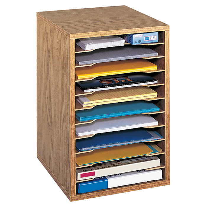 Oak Vertical Desktop Organizer with 11 Compartments