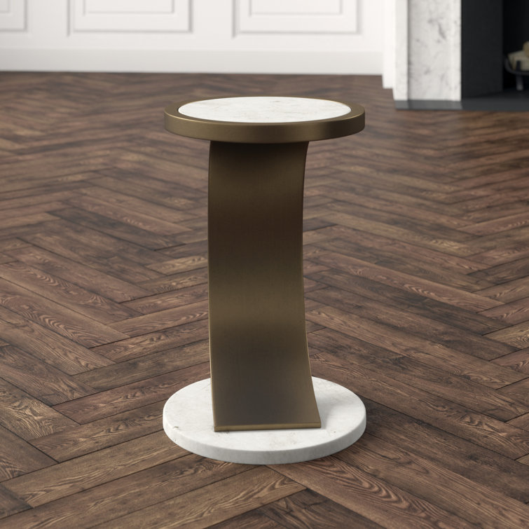 Antique Brass Round Stone and Metal Accent Table