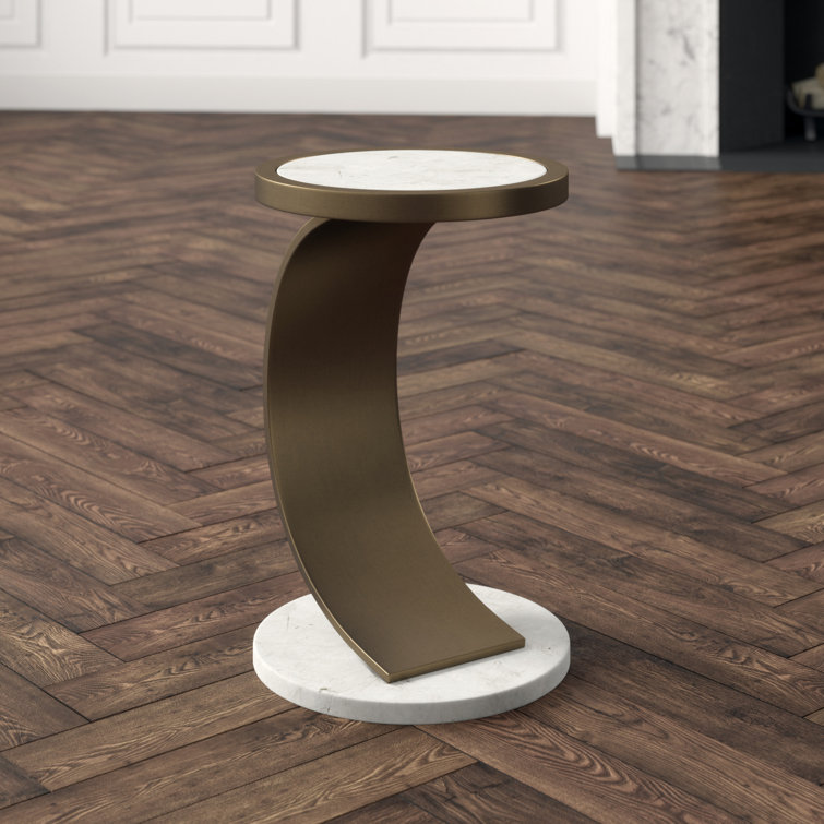 Antique Brass Round Stone and Metal Accent Table
