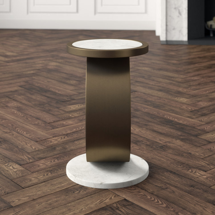 Antique Brass Round Stone and Metal Accent Table
