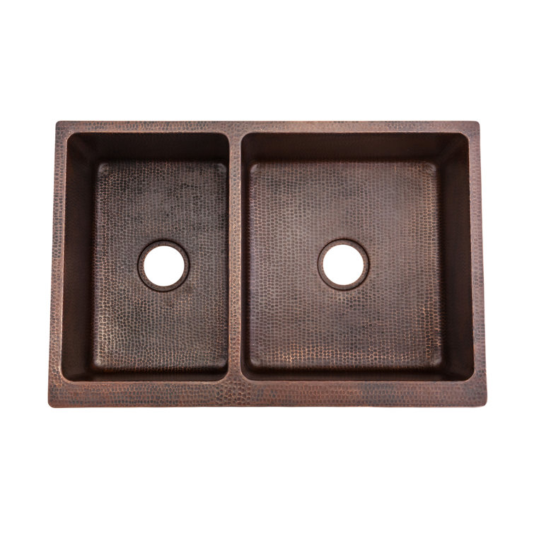 33'' Copper Farmhouse Double Bowl Kitchen Sink