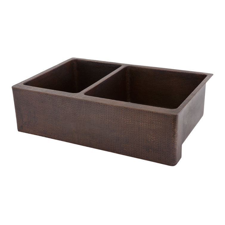 33'' Copper Farmhouse Double Bowl Kitchen Sink