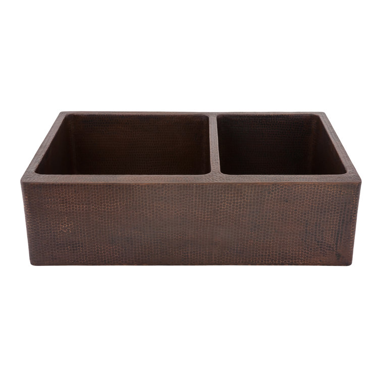 33" Hammered Copper Farmhouse Double Basin Kitchen Sink