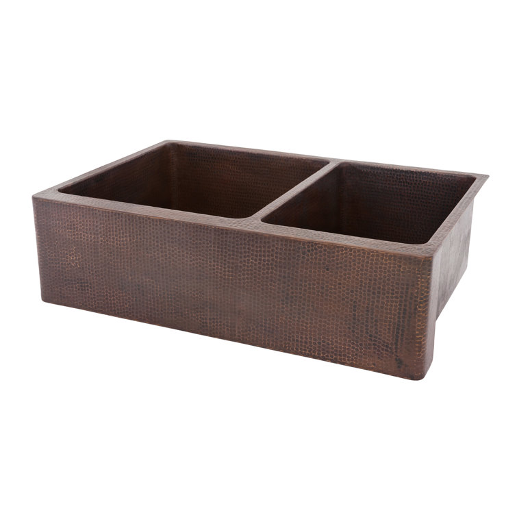 33" Hammered Copper Farmhouse Double Basin Kitchen Sink