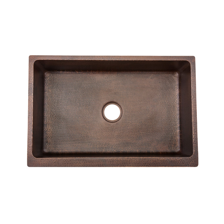 33" Hammered Copper Farmhouse Apron Sink with Fleur De Lis