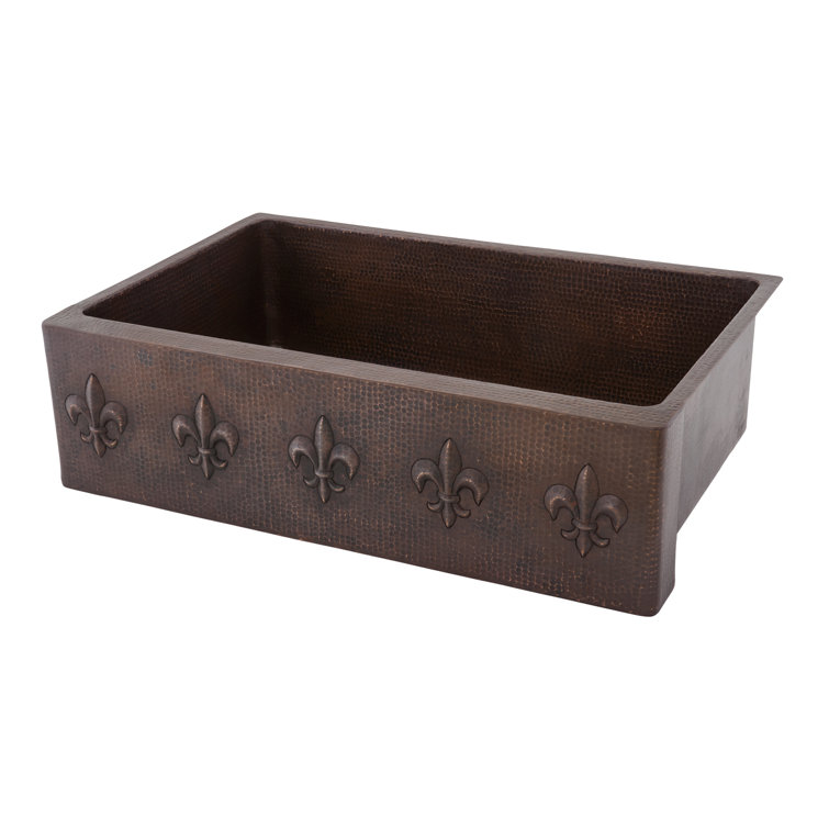 33" Copper Hand-Hammered Farmhouse Drop-In Kitchen Sink