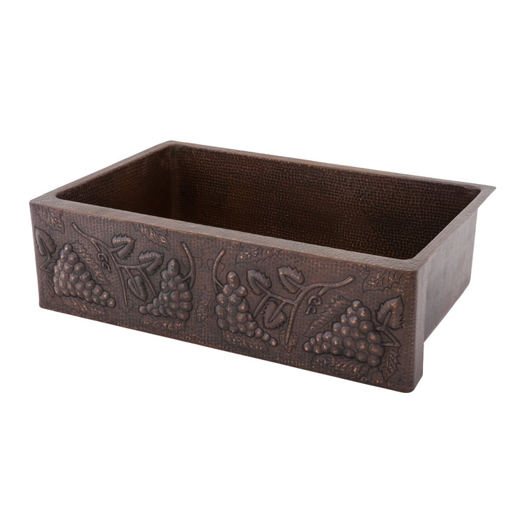 33" Hammered Copper Farmhouse Drop-in Kitchen Sink with Vineyard Design