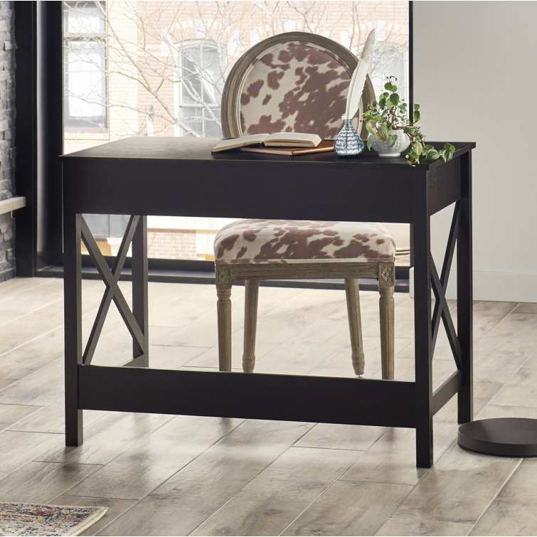 X-Frame Black Walnut Writing Desk with Dual Drawers