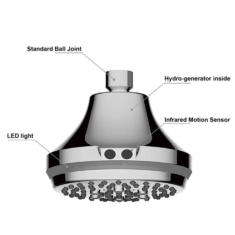 Brushed Nickel LED Shower Head with Temperature Sensor and Wave Control