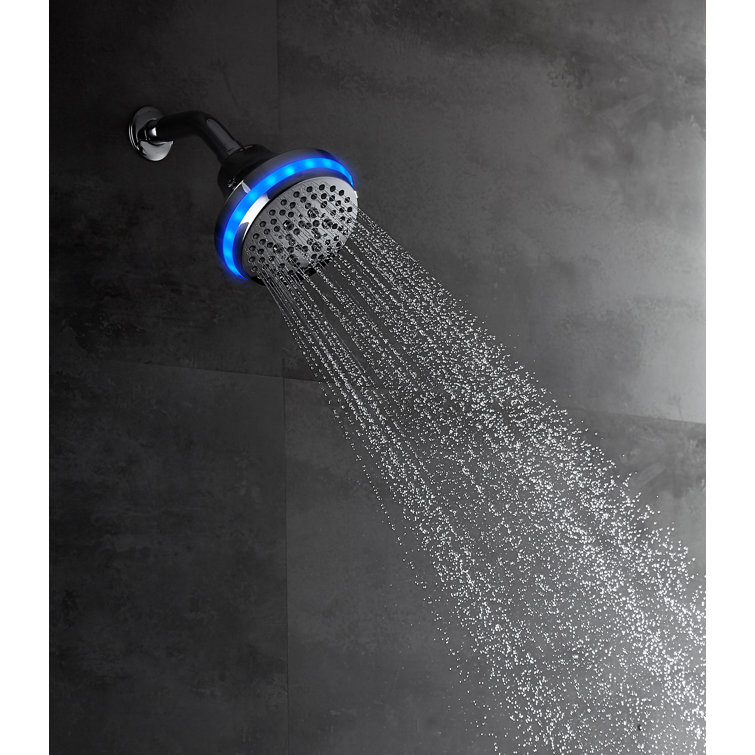 Brushed Nickel LED Shower Head with Temperature Sensor and Wave Control