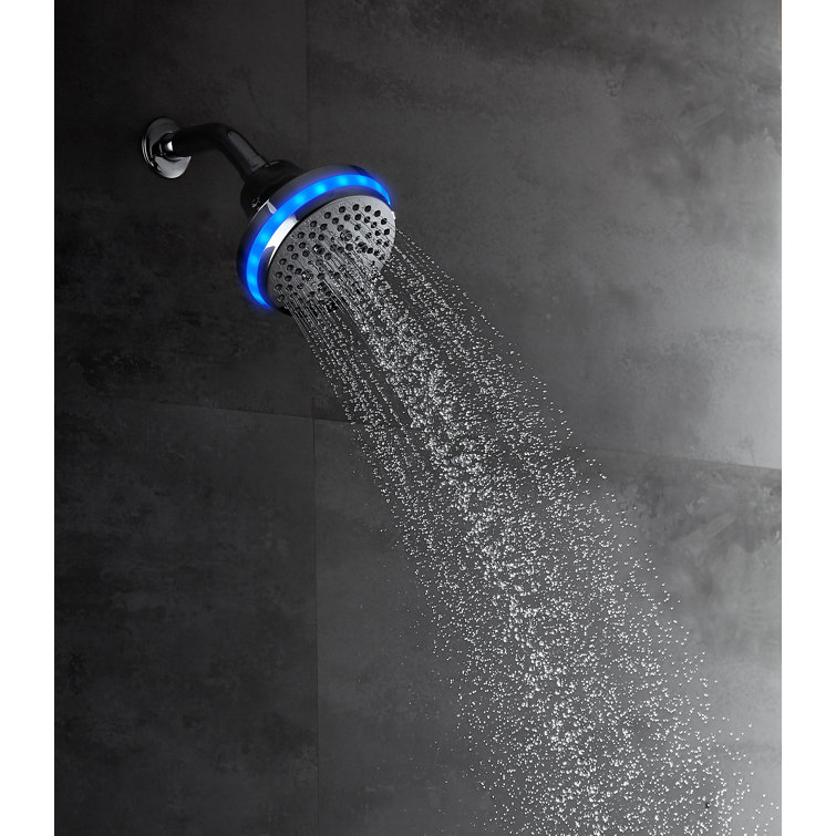 Brushed Nickel LED Shower Head with Temperature Sensor and Wave Control