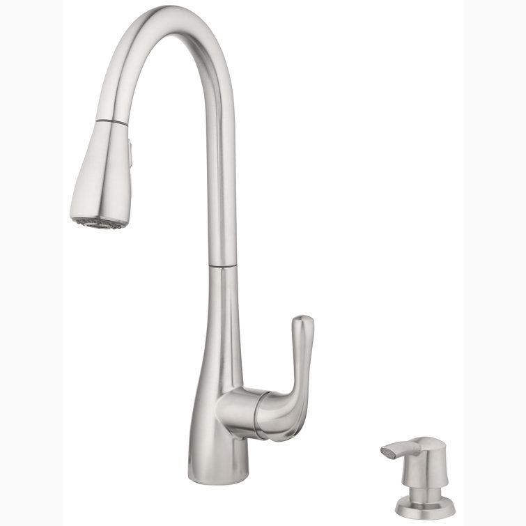 Stainless Steel Single Handle Pull-Down Kitchen Faucet with Soap Dispenser
