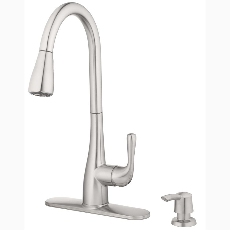 Stainless Steel Single Handle Pull-Down Kitchen Faucet with Soap Dispenser