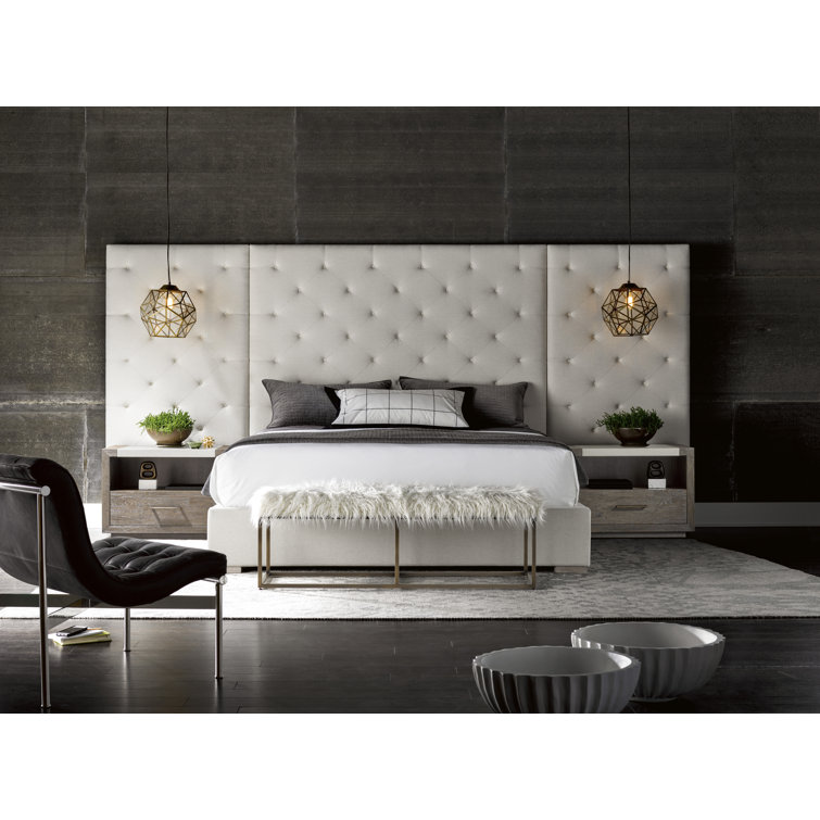 California King White Tufted Upholstered Wood Bed with Headboard