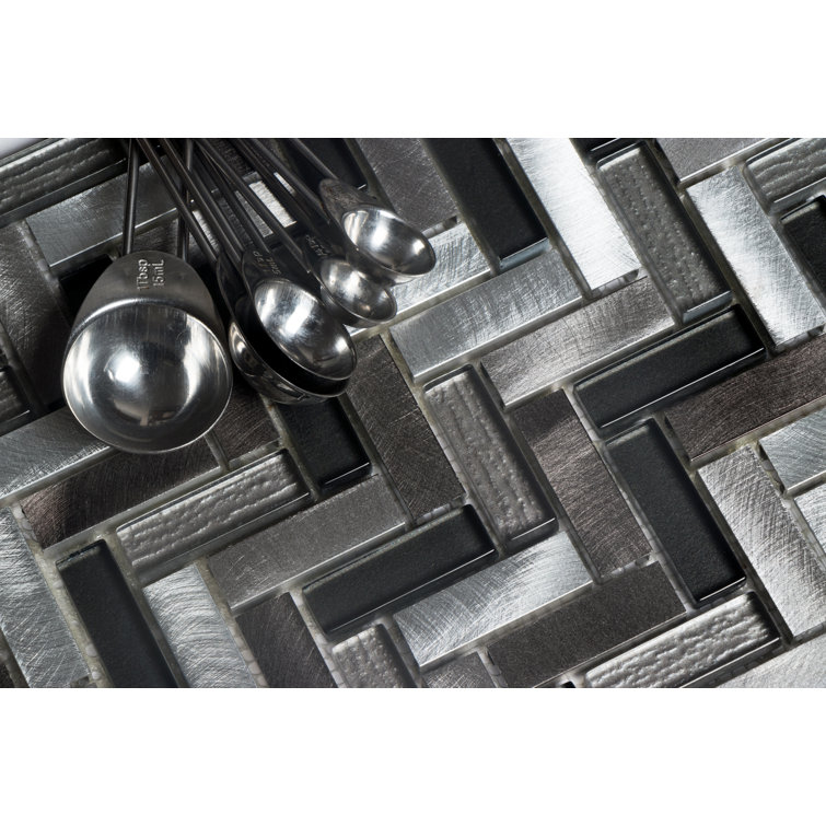 Gray Chevron Glass and Aluminum Mosaic Wall Tile