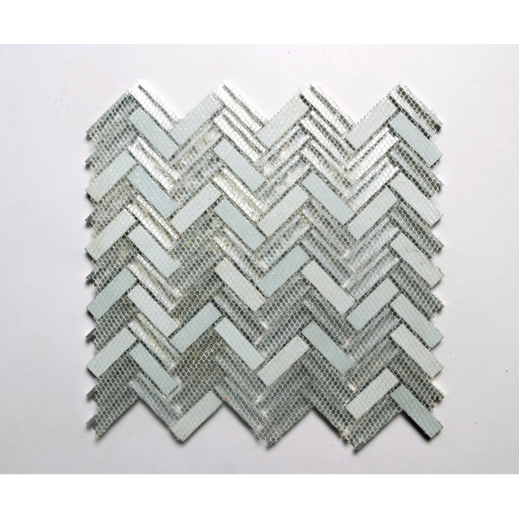 Gray Chevron Glass and Aluminum Mosaic Wall Tile