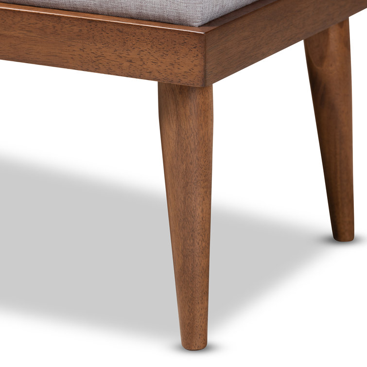 Grayish Beige Foam Upholstered Bench with Walnut Finish
