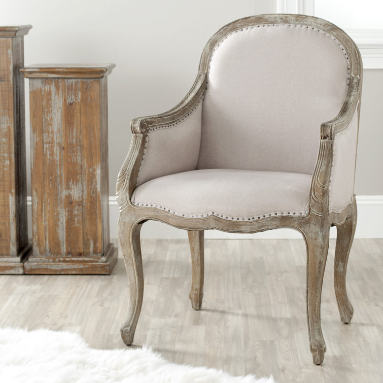 Esther Taupe Linen Upholstered Arm Chair with Black Nailhead
