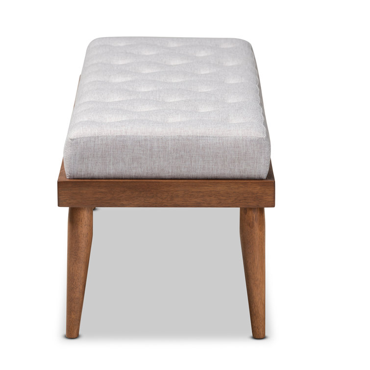 Grayish Beige Foam Upholstered Bench with Walnut Finish