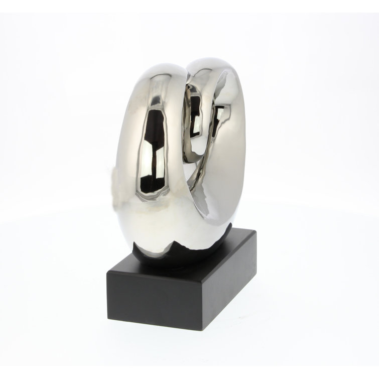 Elegant Silver Swirl 13" Ceramic Abstract Statue with Black Base