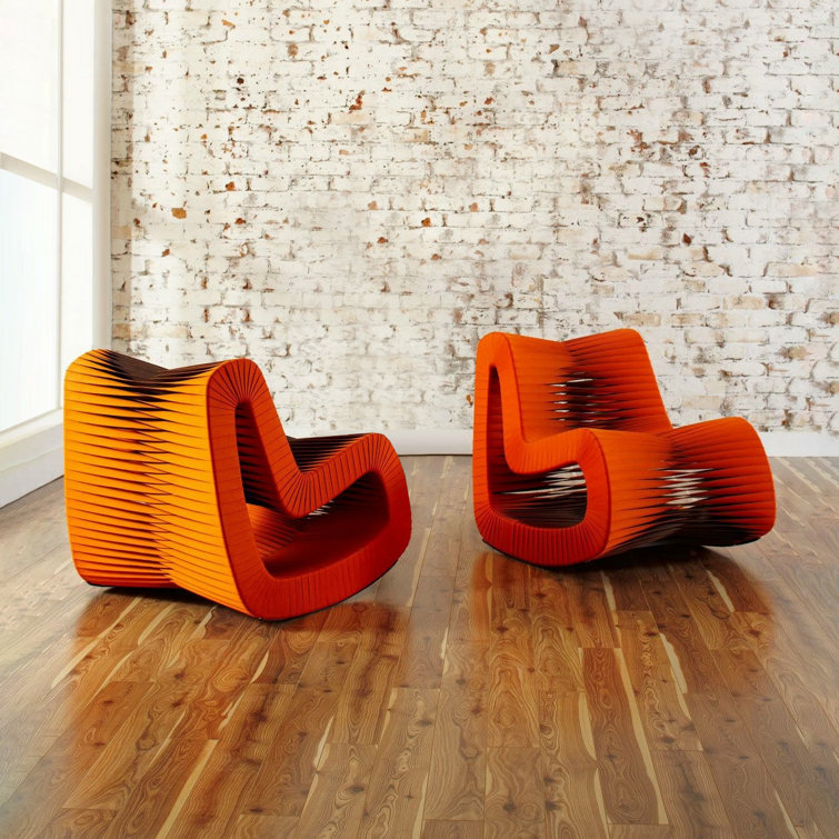 Contemporary Braided Back Glider Chair in Brown and Orange