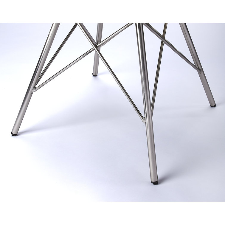 White Leather Mid-Century Modern Side Chair with Iron Legs