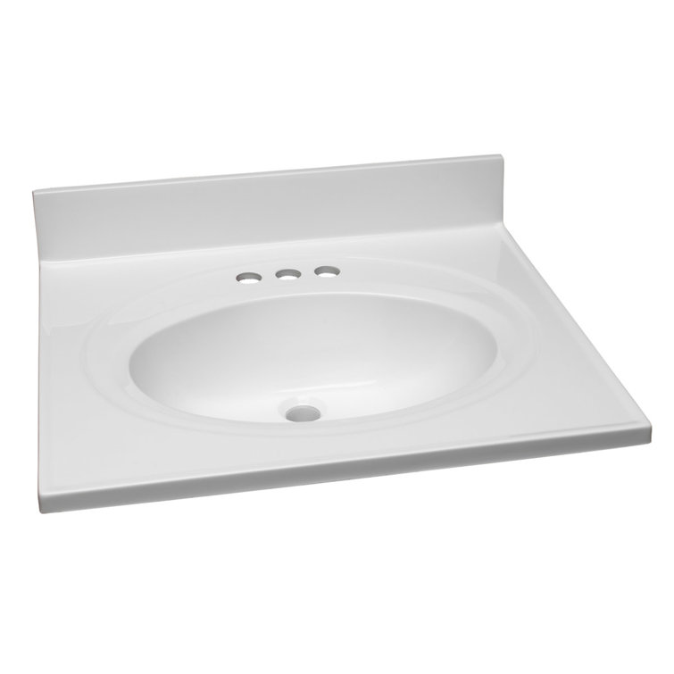 White Cultured Marble Single Vanity Top with Backsplash
