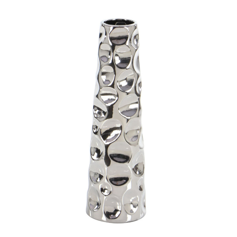 Elegant Silver Ceramic Floral Bouquet Vase 6" x 20"