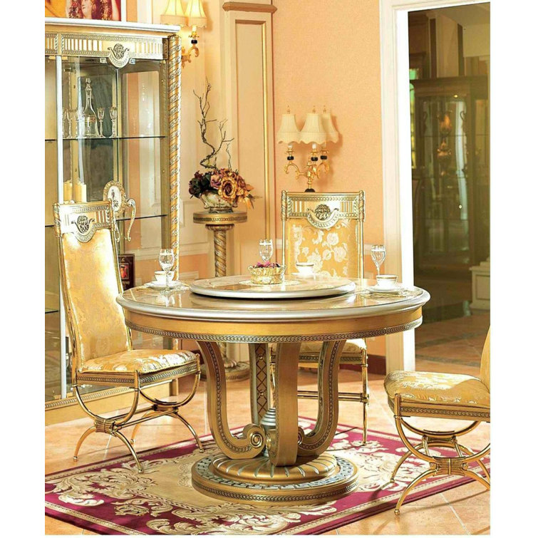 Luxurious Gold and Beige Round Pedestal Dining Table