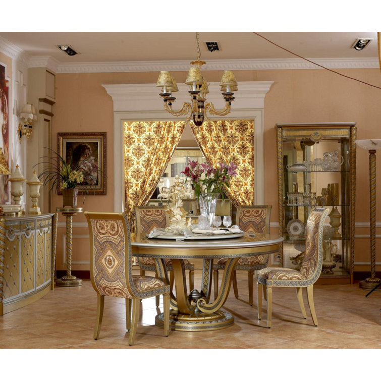 Luxurious Gold and Beige Round Pedestal Dining Table