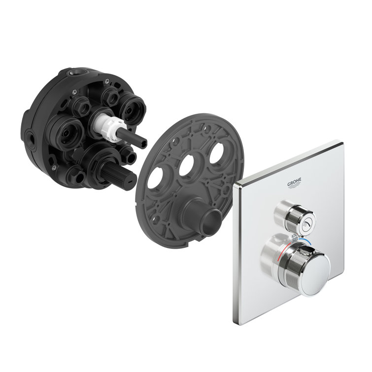 Gold Wall-Mounted Thermostatic Shower Trim with Push-Button Diverter
