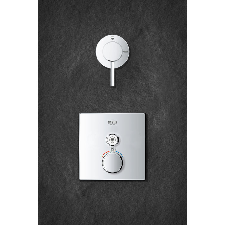 Gold Wall-Mounted Thermostatic Shower Trim with Push-Button Diverter
