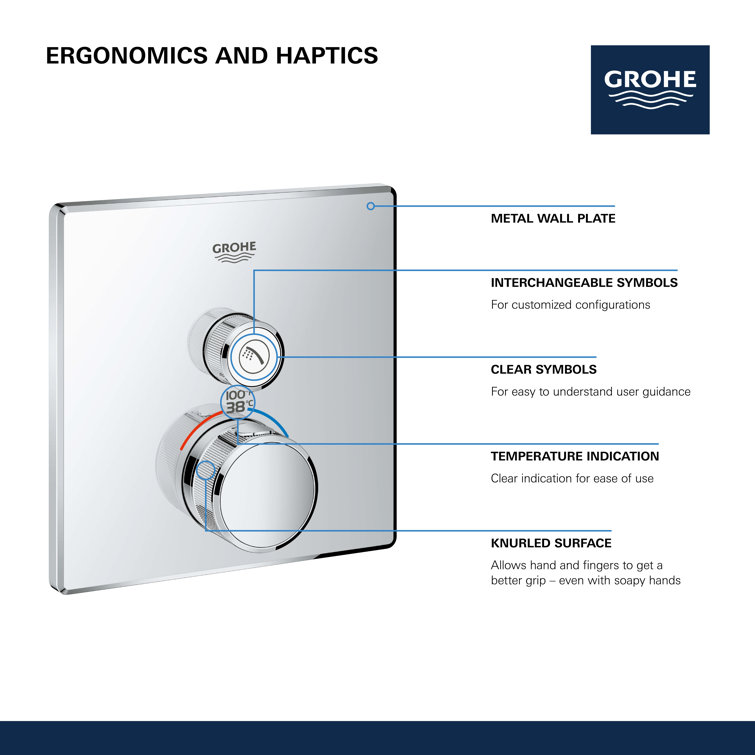 Gold Wall-Mounted Thermostatic Shower Trim with Push-Button Diverter