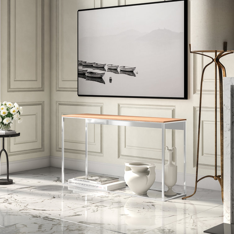 Walnut and Stainless Steel Minimalist Console Table