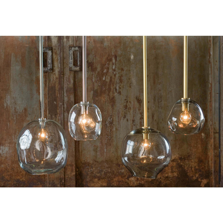 Sculptural Molten Glass & Brass Globe Pendant Light