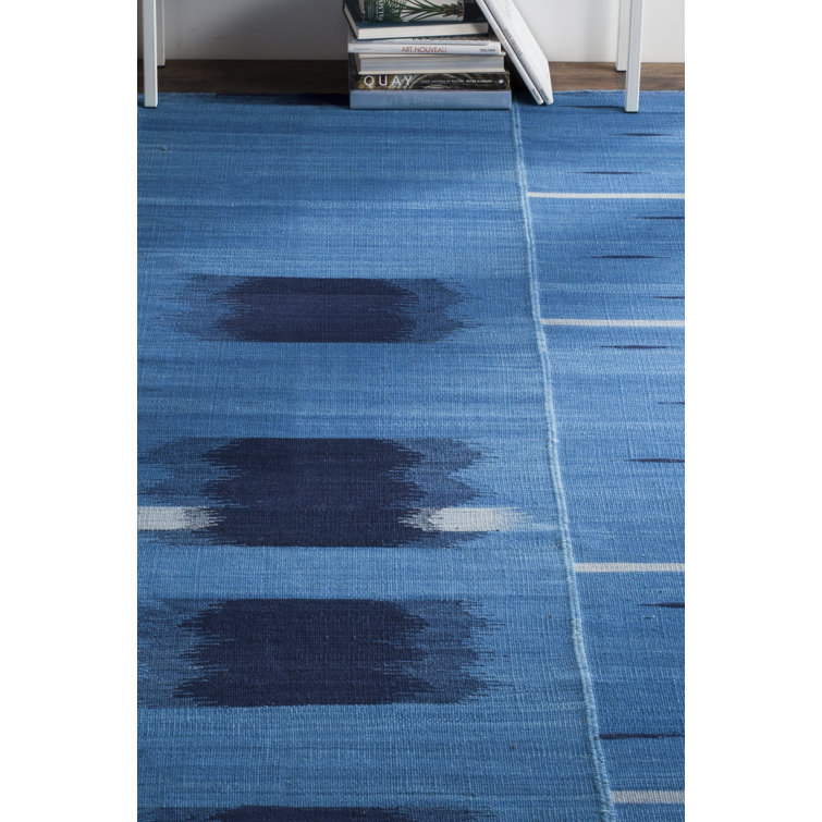 Kinloch 4' x 6' Blue Wool Handmade Flat Weave Rug
