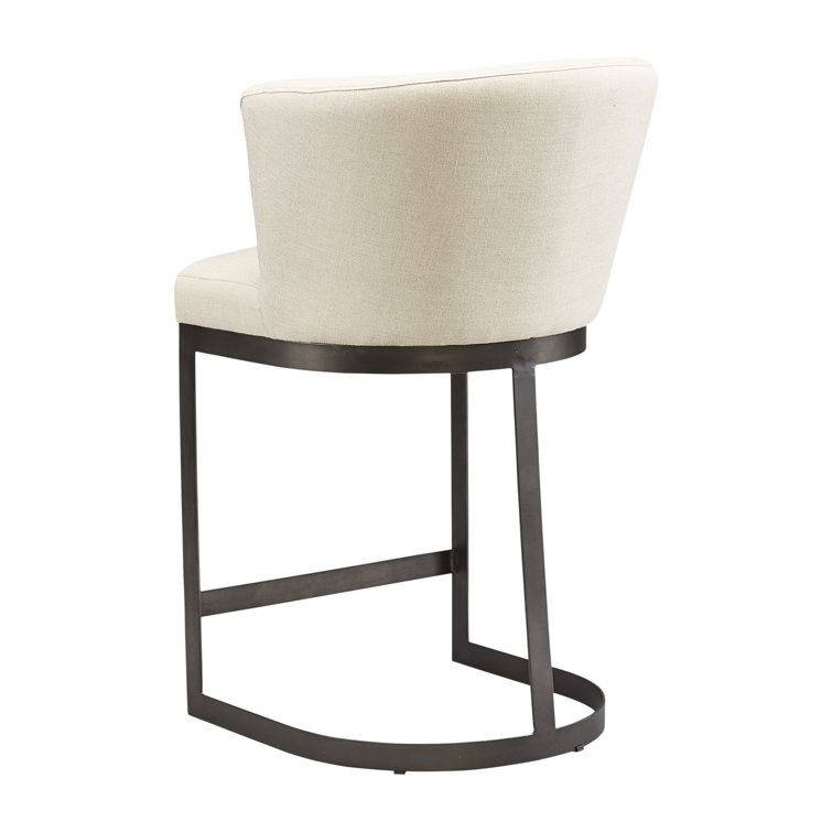 Transitional Beige Linen and Black Metal Counter Stool