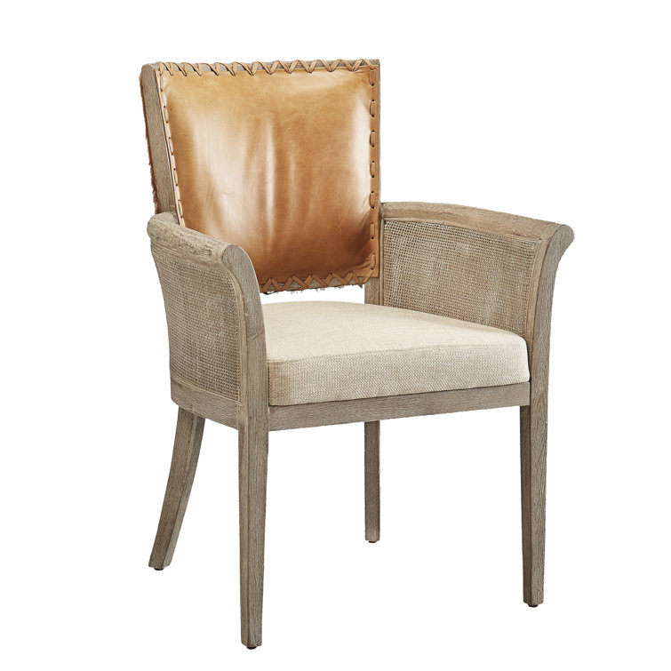 Austin 26.5'' Brown Leather & Linen Arm Chair with Oak Frame
