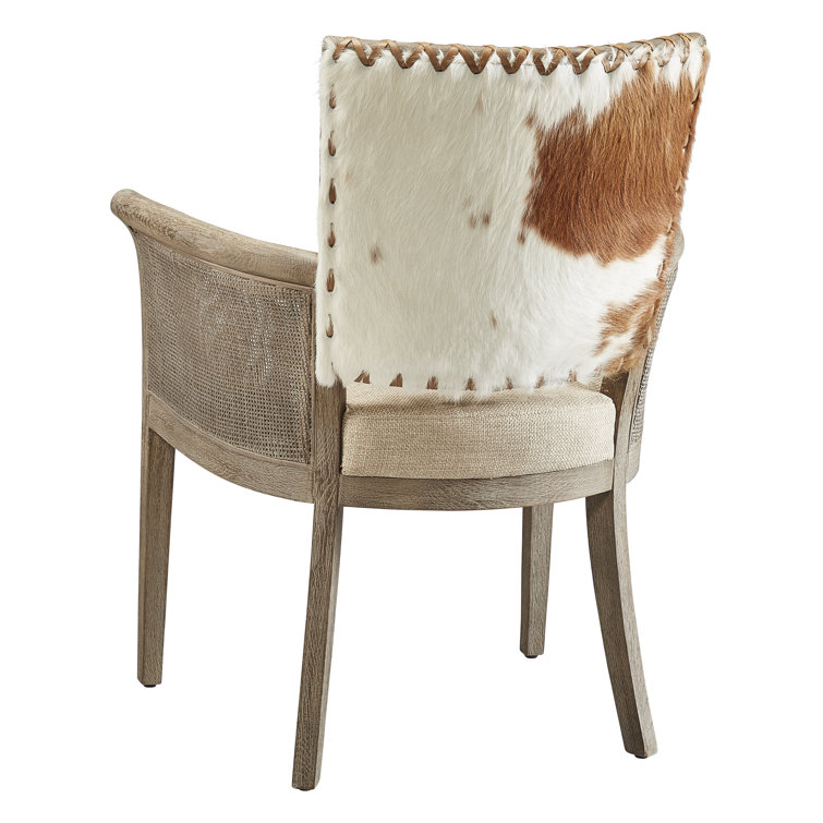 Austin 26.5'' Brown Leather & Linen Arm Chair with Oak Frame
