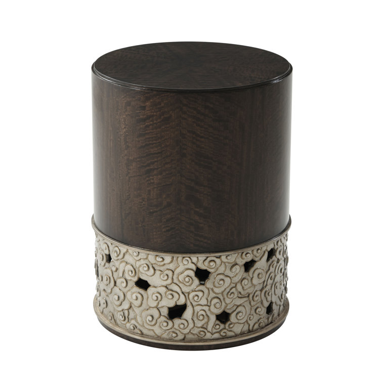 Hazelnut Round Wood End Table with Silver Base