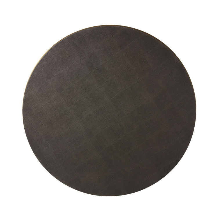 Round Dark Gray Leather and Gold Metal Coffee Table