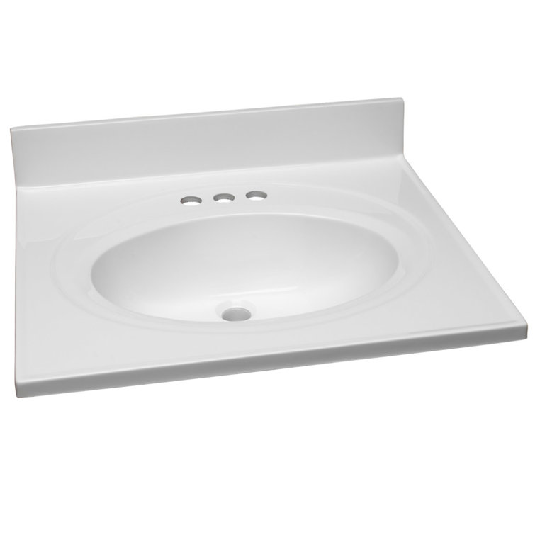 White Cultured Marble Single Vanity Top with Backsplash